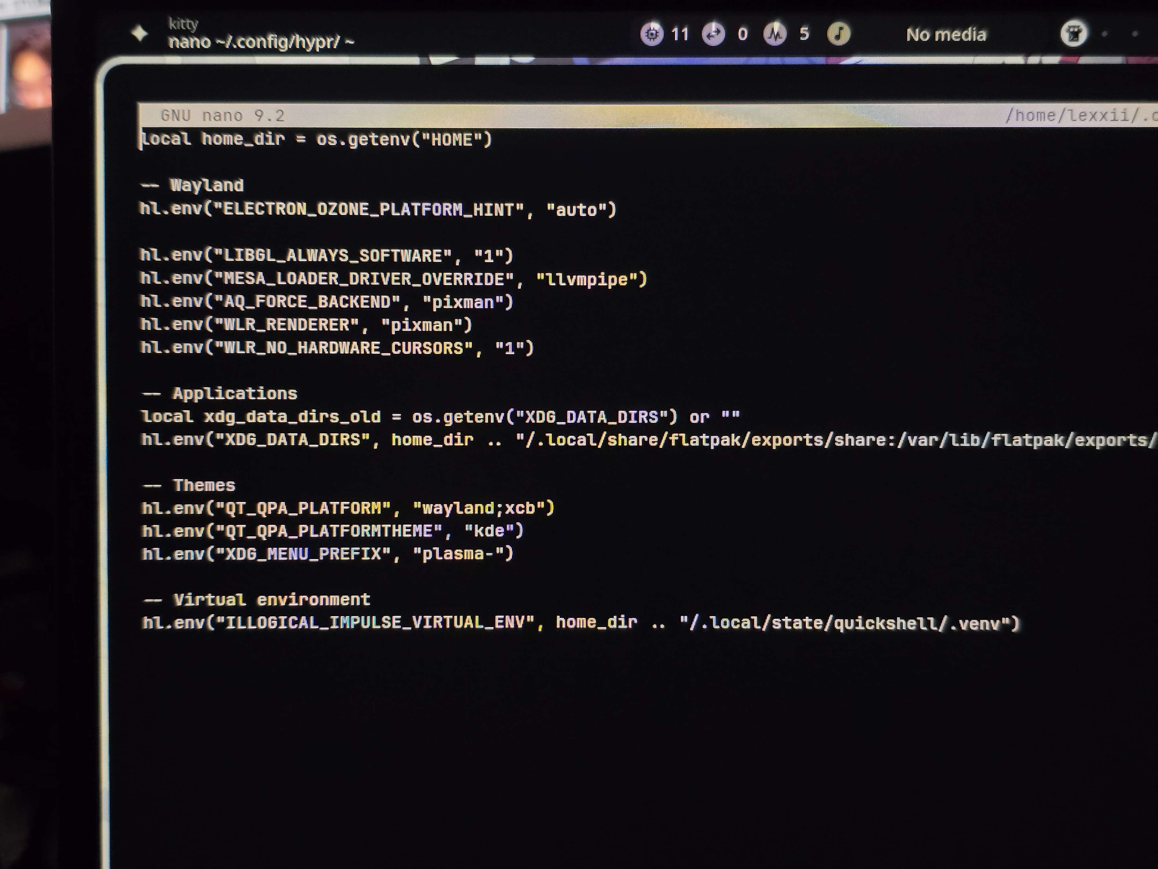Hyprland environment args to run without GPU accel